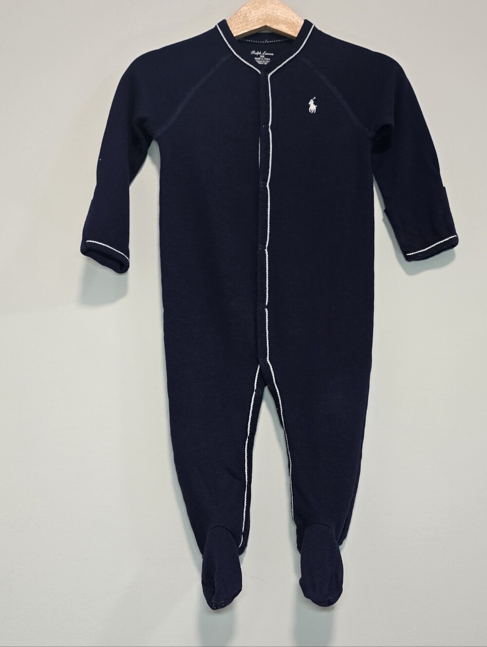 Ralph Lauren Navy Footed One-Piece with White Trim
